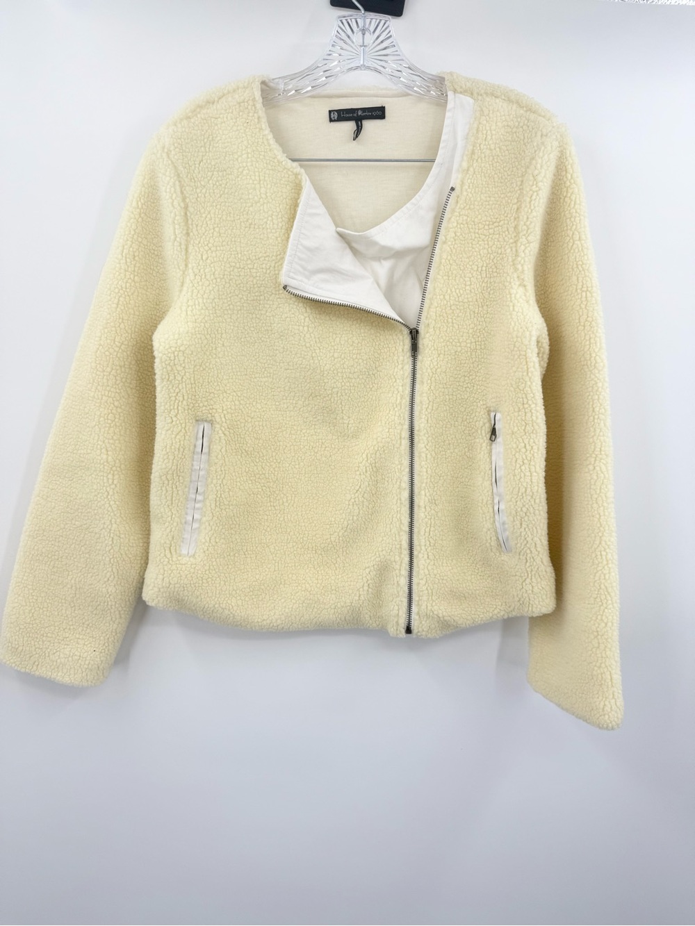 House of Harlow Sherpa Fleece Asymmetrical Zip Cream Jacket Size Small